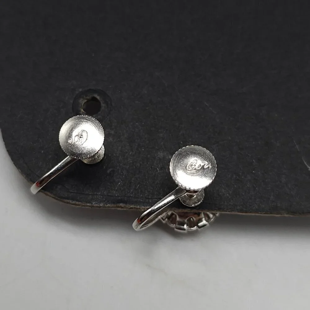 Vintage Coro Screw Back Clip Earrings With Clear Rhinestones Silver Tone Metal